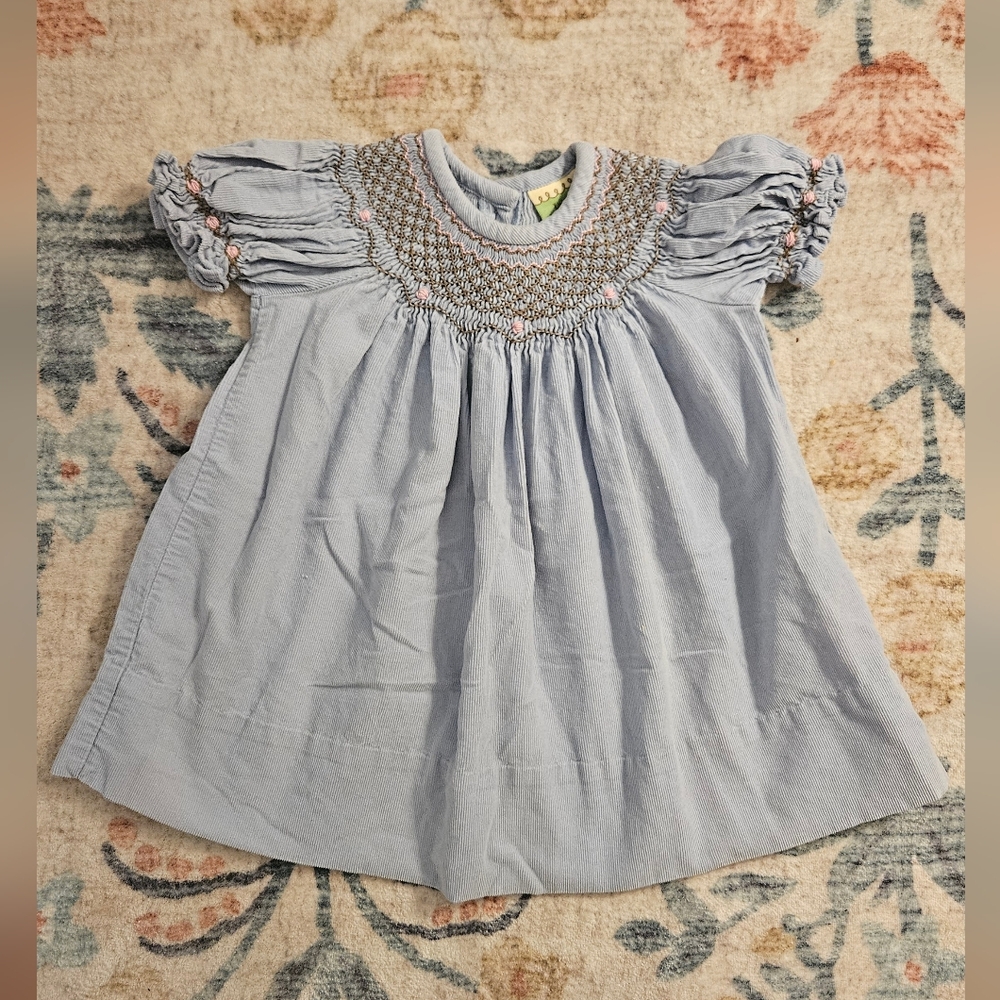 Blue Puff Sleeve Sundress with Bib Collar